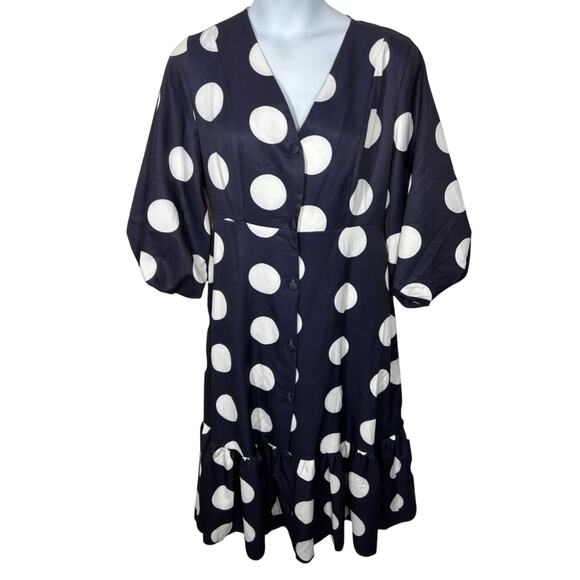 Faeriesty Casual Polka Dot Shirt Dress Dramatic Sleeves Ruffle Hem Size XXL - Picture 1 of 13